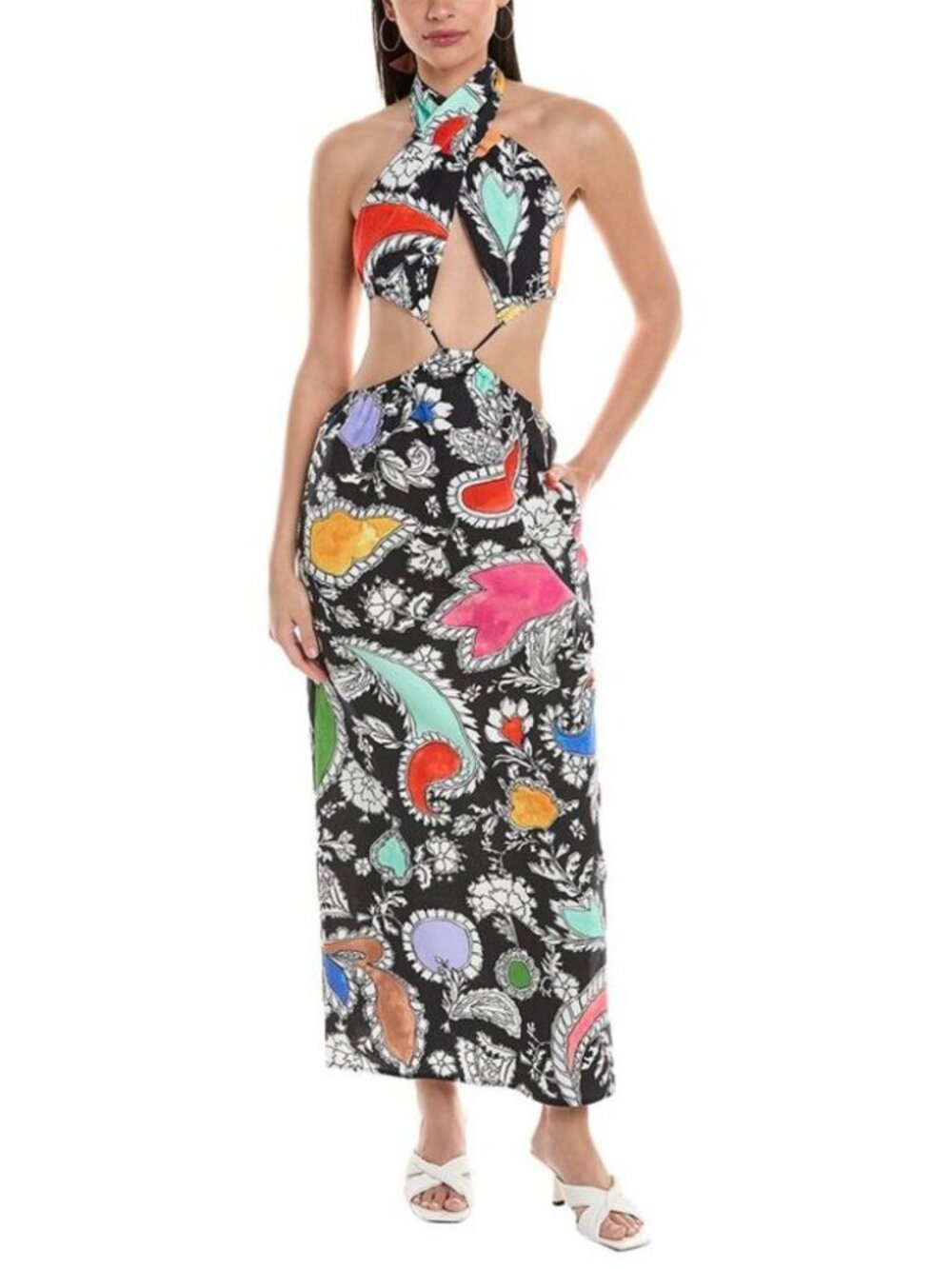 Mara Hoffman Laila Maxi Dress Convertible Black Paisley Colorful Size Medium
